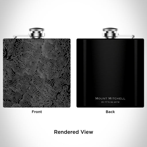 Rendered View of Mount Mitchell North Carolina Map Engraving on 6oz Stainless Steel Flask in Black