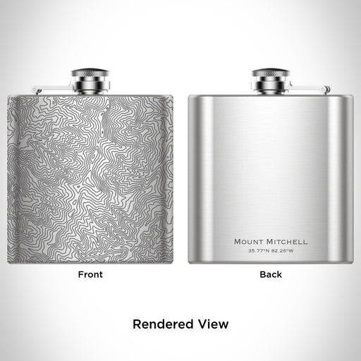 Rendered View of Mount Mitchell North Carolina Map Engraving on 6oz Stainless Steel Flask