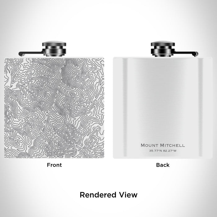 Rendered View of Mount Mitchell North Carolina Map Engraving on 6oz Stainless Steel Flask in White