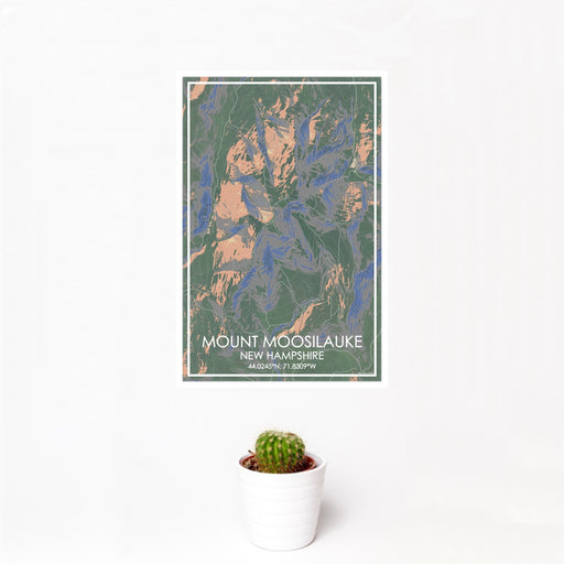 12x18 Mount Moosilauke New Hampshire Map Print Portrait Orientation in Afternoon Style With Small Cactus Plant in White Planter