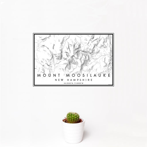 12x18 Mount Moosilauke New Hampshire Map Print Landscape Orientation in Classic Style With Small Cactus Plant in White Planter