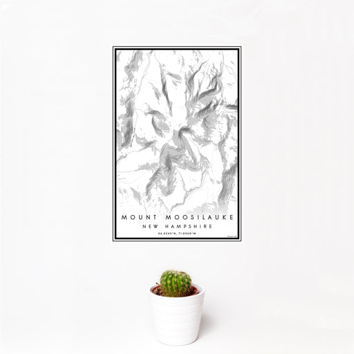 12x18 Mount Moosilauke New Hampshire Map Print Portrait Orientation in Classic Style With Small Cactus Plant in White Planter