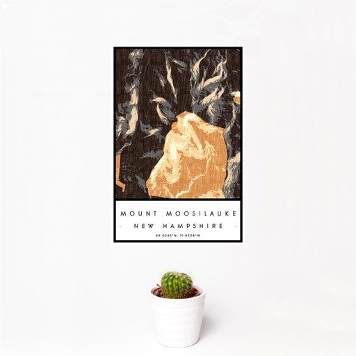 12x18 Mount Moosilauke New Hampshire Map Print Portrait Orientation in Ember Style With Small Cactus Plant in White Planter