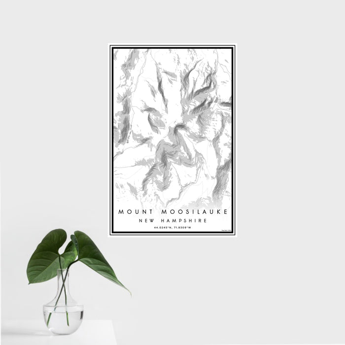 16x24 Mount Moosilauke New Hampshire Map Print Portrait Orientation in Classic Style With Tropical Plant Leaves in Water