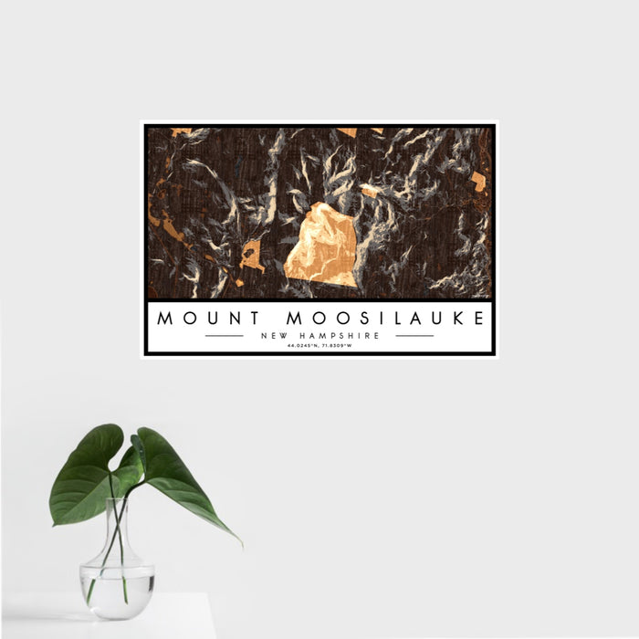 16x24 Mount Moosilauke New Hampshire Map Print Landscape Orientation in Ember Style With Tropical Plant Leaves in Water