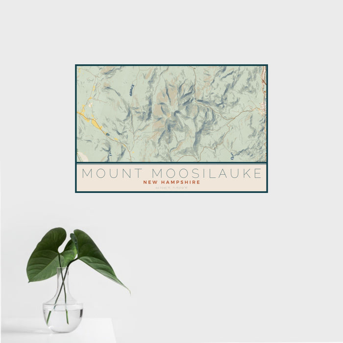 16x24 Mount Moosilauke New Hampshire Map Print Landscape Orientation in Woodblock Style With Tropical Plant Leaves in Water