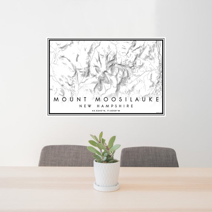24x36 Mount Moosilauke New Hampshire Map Print Lanscape Orientation in Classic Style Behind 2 Chairs Table and Potted Plant
