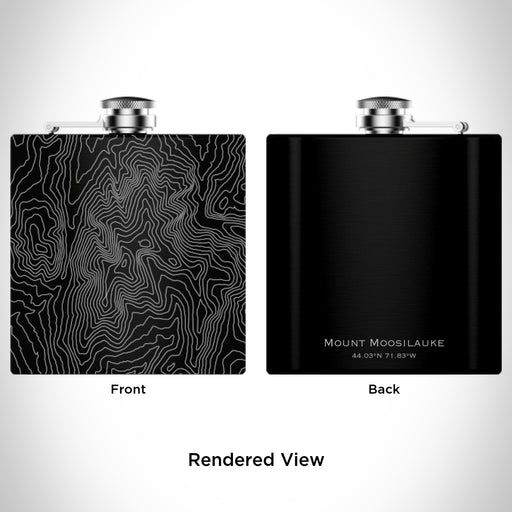 Rendered View of Mount Moosilauke New Hampshire Map Engraving on 6oz Stainless Steel Flask in Black