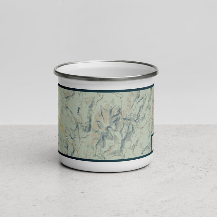 Front View Custom Mount Moosilauke New Hampshire Map Enamel Mug in Woodblock
