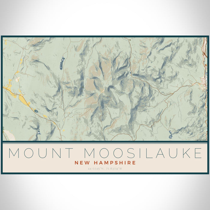 Mount Moosilauke New Hampshire Map Print Landscape Orientation in Woodblock Style With Shaded Background