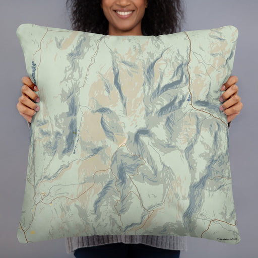 Person holding 22x22 Custom Mount Moosilauke New Hampshire Map Throw Pillow in Woodblock