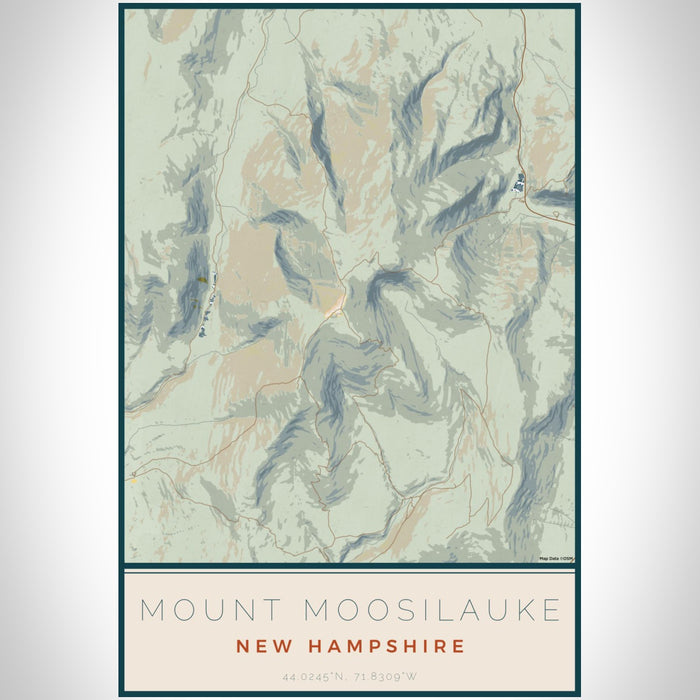 Mount Moosilauke New Hampshire Map Print Portrait Orientation in Woodblock Style With Shaded Background