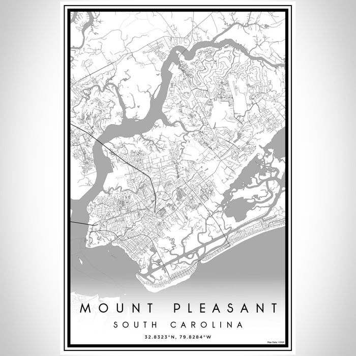 Mount Pleasant South Carolina Map Print Portrait Orientation in Classic Style With Shaded Background
