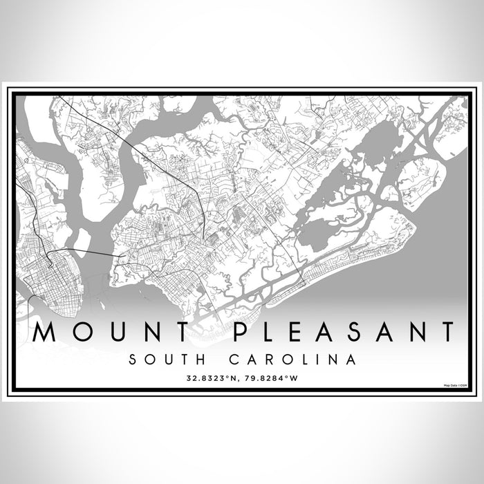 Mount Pleasant South Carolina Map Print Landscape Orientation in Classic Style With Shaded Background