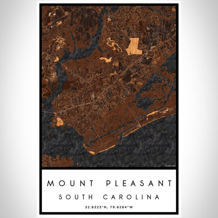 Mount Pleasant South Carolina Map Print Portrait Orientation in Ember Style With Shaded Background