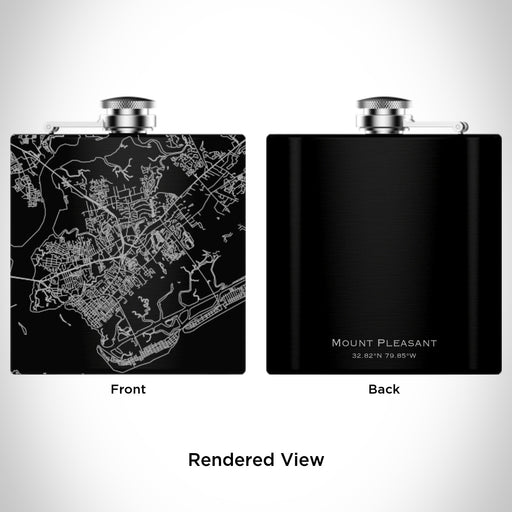 Rendered View of Mount Pleasant South Carolina Map Engraving on 6oz Stainless Steel Flask in Black