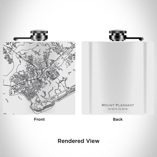 Rendered View of Mount Pleasant South Carolina Map Engraving on 6oz Stainless Steel Flask in White