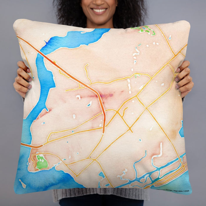 Person holding 22x22 Custom Mount Pleasant South Carolina Map Throw Pillow in Watercolor