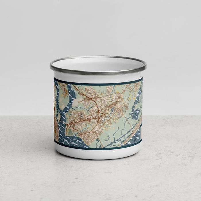 Front View Custom Mount Pleasant South Carolina Map Enamel Mug in Woodblock
