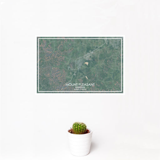 12x18 Mount Pleasant Tennessee Map Print Landscape Orientation in Afternoon Style With Small Cactus Plant in White Planter