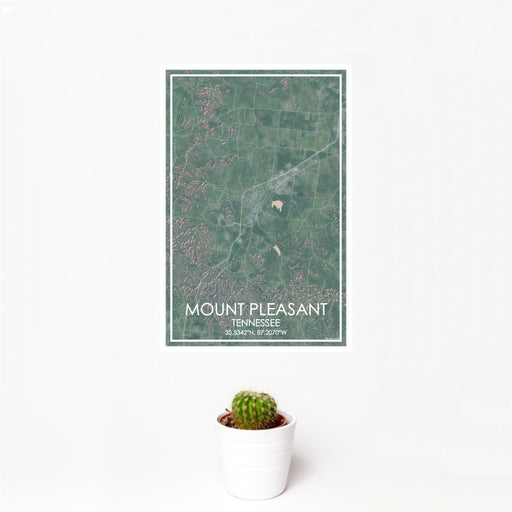 12x18 Mount Pleasant Tennessee Map Print Portrait Orientation in Afternoon Style With Small Cactus Plant in White Planter