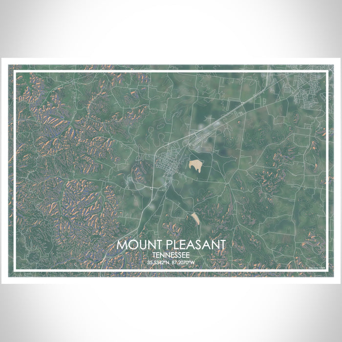 Mount Pleasant Tennessee Map Print Landscape Orientation in Afternoon Style With Shaded Background
