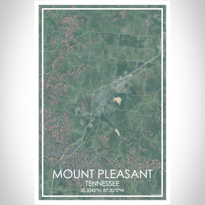 Mount Pleasant Tennessee Map Print Portrait Orientation in Afternoon Style With Shaded Background