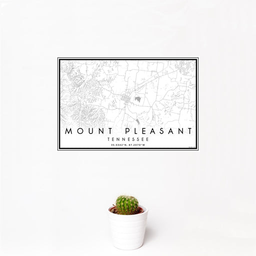 12x18 Mount Pleasant Tennessee Map Print Landscape Orientation in Classic Style With Small Cactus Plant in White Planter