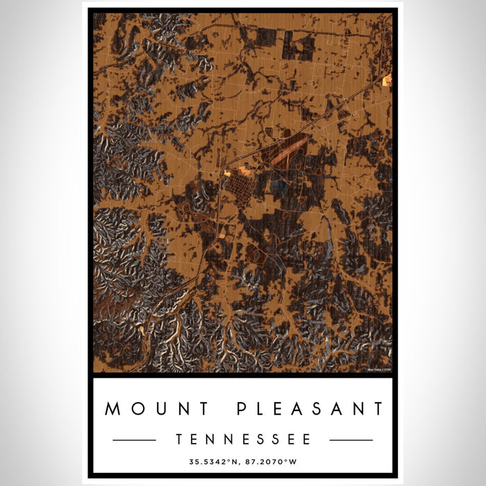 Mount Pleasant Tennessee Map Print Portrait Orientation in Ember Style With Shaded Background