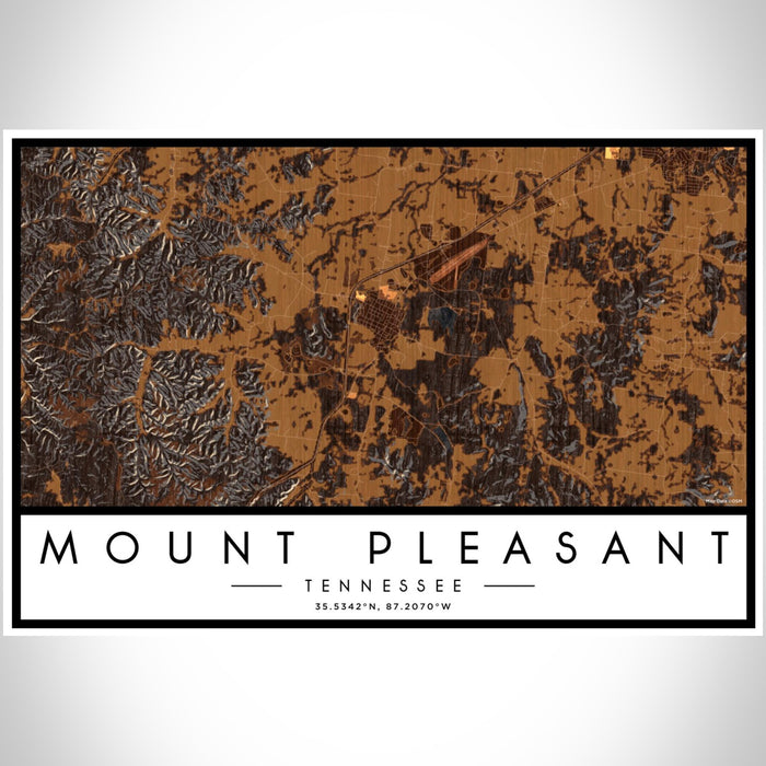 Mount Pleasant Tennessee Map Print Landscape Orientation in Ember Style With Shaded Background