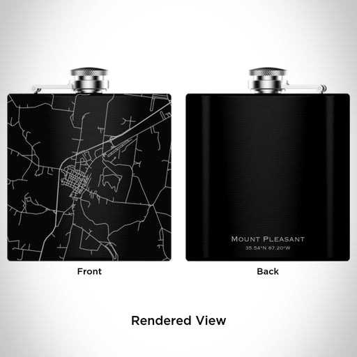 Rendered View of Mount Pleasant Tennessee Map Engraving on 6oz Stainless Steel Flask in Black