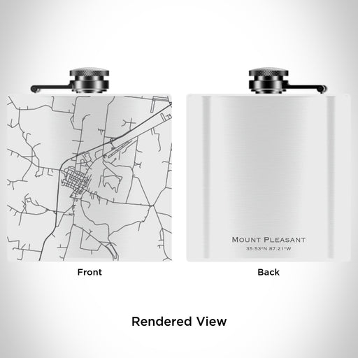 Rendered View of Mount Pleasant Tennessee Map Engraving on 6oz Stainless Steel Flask in White