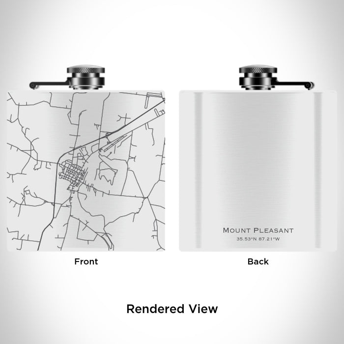 Rendered View of Mount Pleasant Tennessee Map Engraving on 6oz Stainless Steel Flask in White