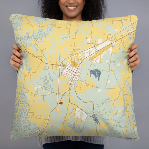 Person holding 22x22 Custom Mount Pleasant Tennessee Map Throw Pillow in Woodblock