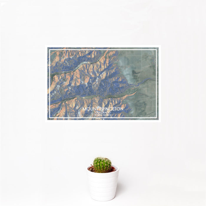 12x18 Mount Princeton Colorado Map Print Landscape Orientation in Afternoon Style With Small Cactus Plant in White Planter