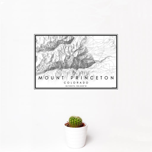 12x18 Mount Princeton Colorado Map Print Landscape Orientation in Classic Style With Small Cactus Plant in White Planter