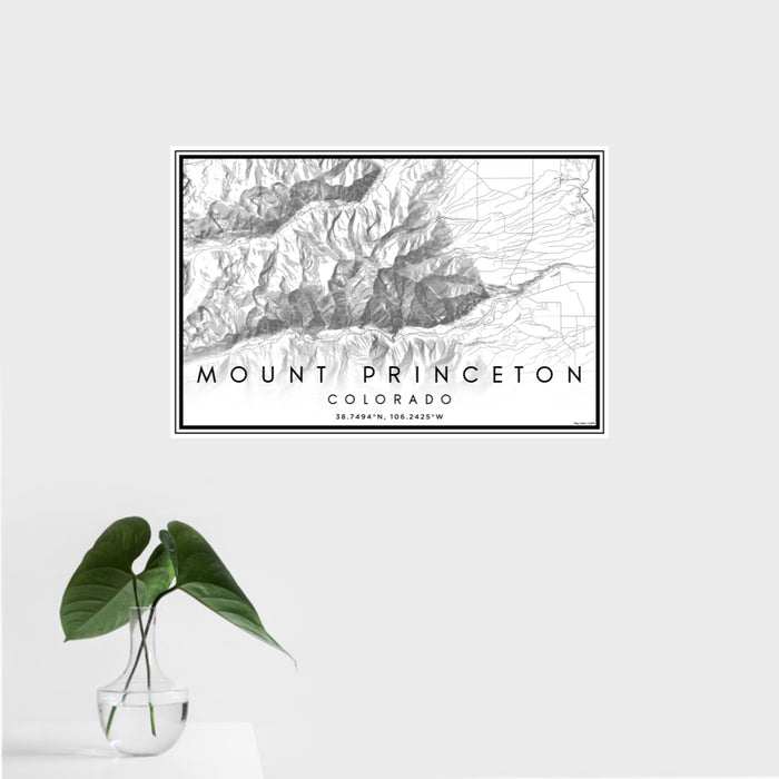 16x24 Mount Princeton Colorado Map Print Landscape Orientation in Classic Style With Tropical Plant Leaves in Water