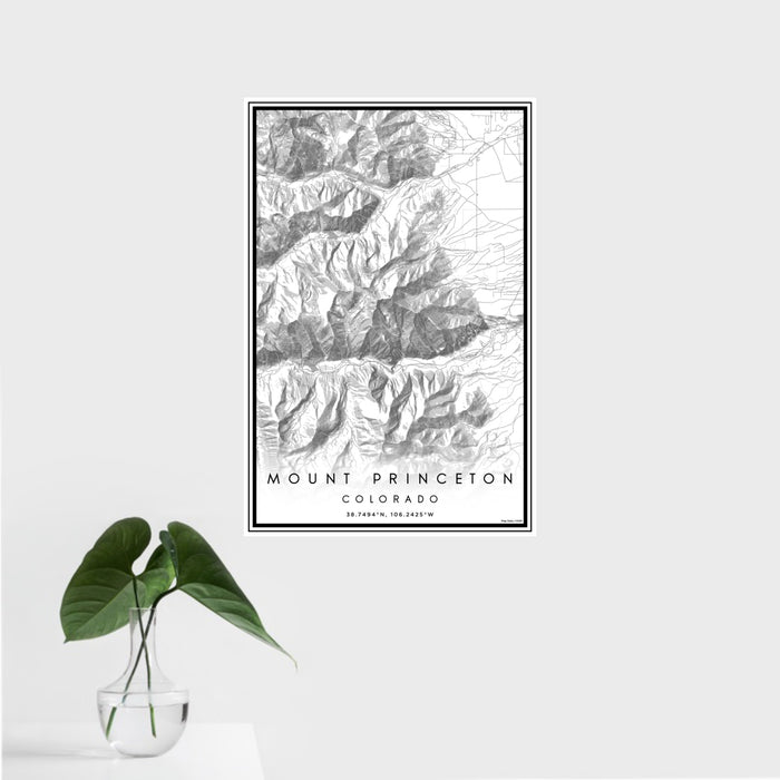 16x24 Mount Princeton Colorado Map Print Portrait Orientation in Classic Style With Tropical Plant Leaves in Water