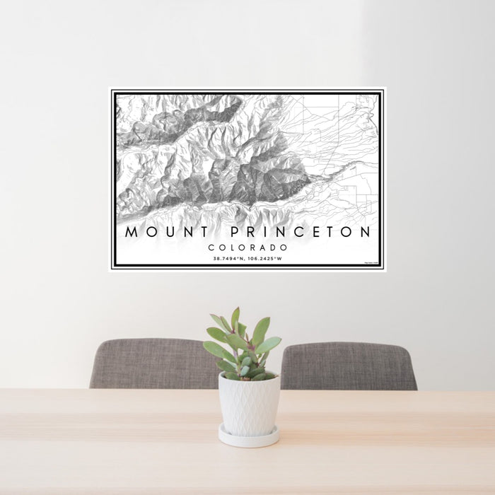 24x36 Mount Princeton Colorado Map Print Lanscape Orientation in Classic Style Behind 2 Chairs Table and Potted Plant