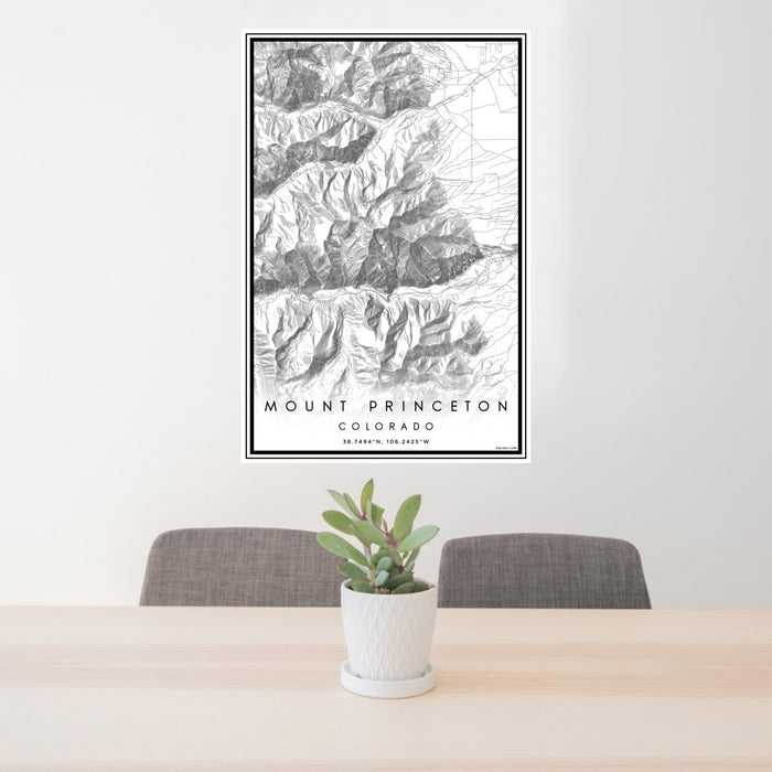 24x36 Mount Princeton Colorado Map Print Portrait Orientation in Classic Style Behind 2 Chairs Table and Potted Plant