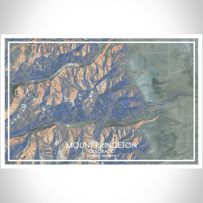 Mount Princeton Colorado Map Print Landscape Orientation in Afternoon Style With Shaded Background
