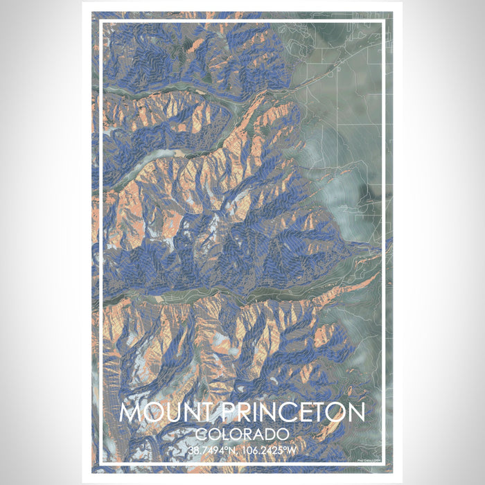 Mount Princeton Colorado Map Print Portrait Orientation in Afternoon Style With Shaded Background