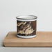 Front View Custom Mount Princeton Colorado Map Enamel Mug in Ember on Cutting Board