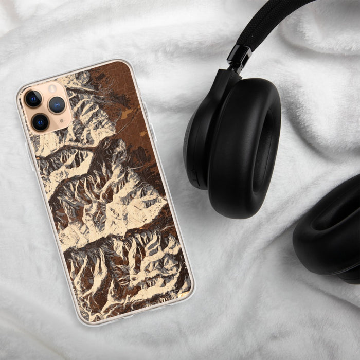 Custom Mount Princeton Colorado Map Phone Case in Ember on Table with Black Headphones