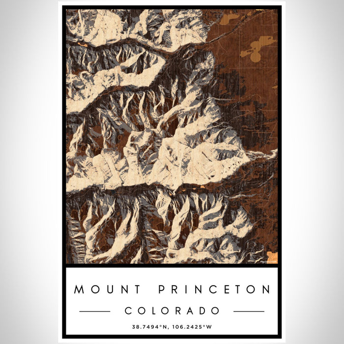 Mount Princeton Colorado Map Print Portrait Orientation in Ember Style With Shaded Background