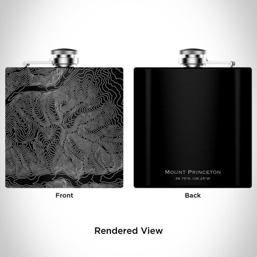 Rendered View of Mount Princeton Colorado Map Engraving on 6oz Stainless Steel Flask in Black