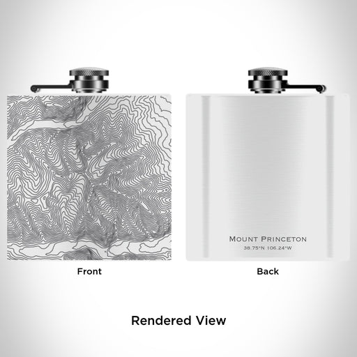 Rendered View of Mount Princeton Colorado Map Engraving on 6oz Stainless Steel Flask in White