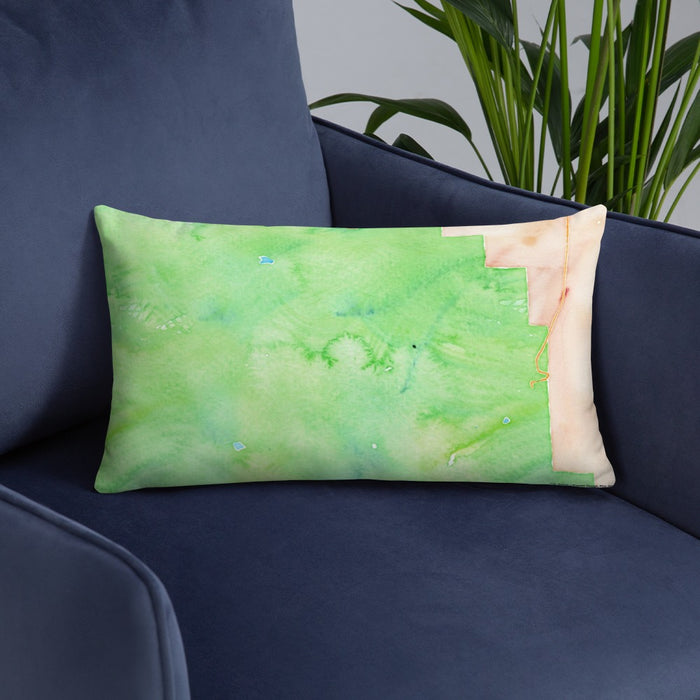Custom Mount Princeton Colorado Map Throw Pillow in Watercolor on Blue Colored Chair