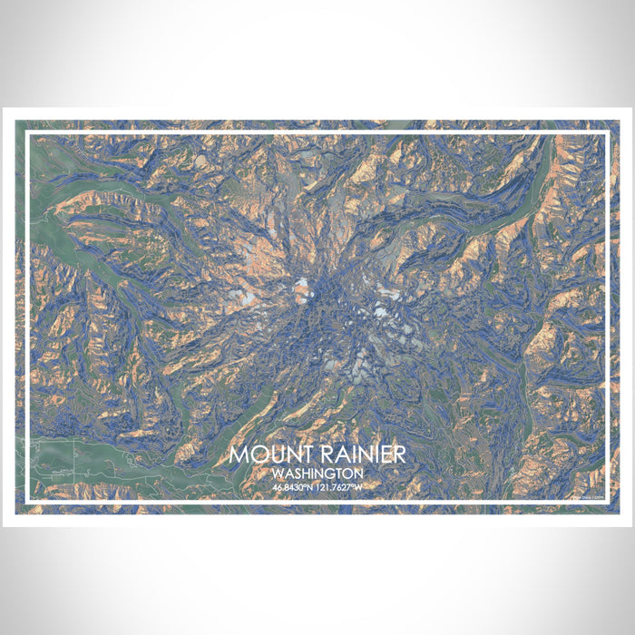Mount Rainier Washington Map Print Landscape Orientation in Afternoon Style With Shaded Background