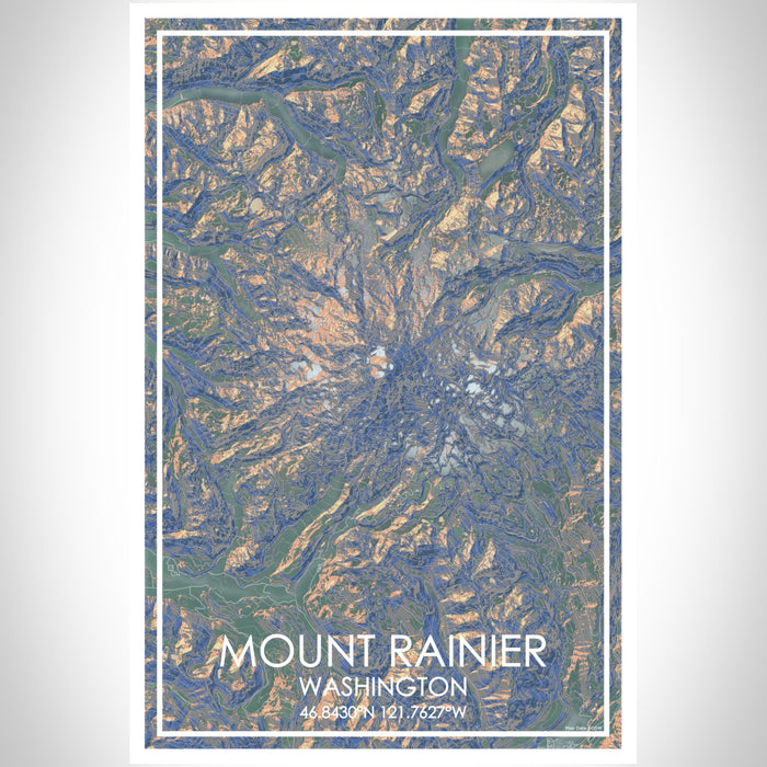 Mount Rainier Washington Map Print Portrait Orientation in Afternoon Style With Shaded Background